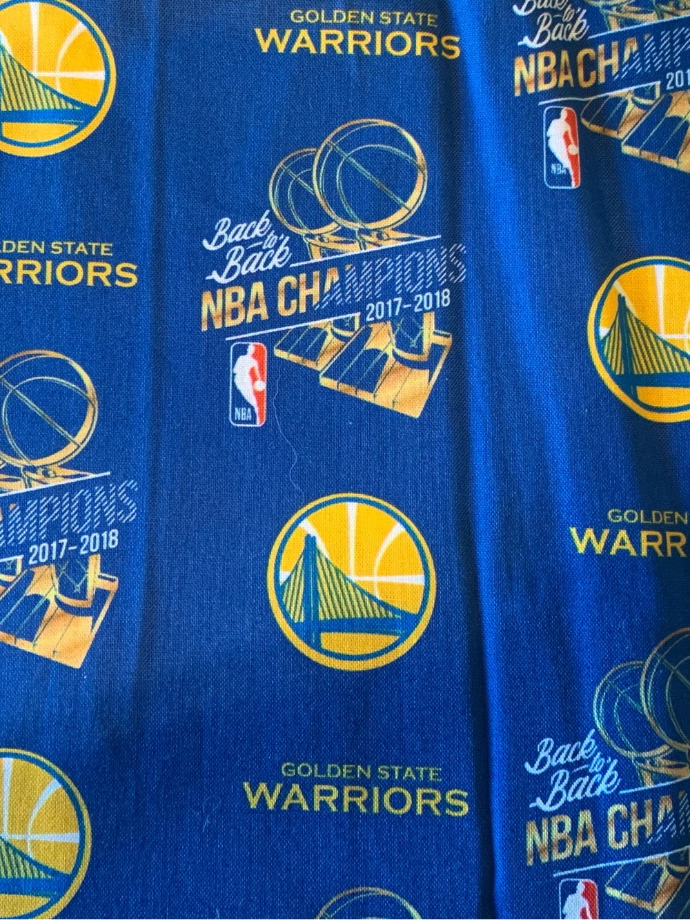 Golden State Warriors NBA Champions 2017-2018 Blue & Gold Fabric Brand New